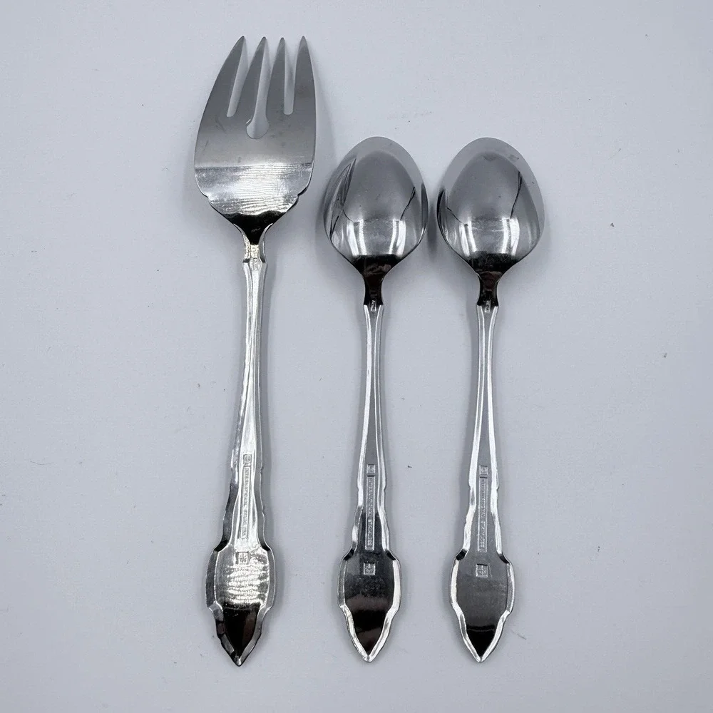 SILHOUETTE (2) Oval Soup Spoon & (1) Serving Fork Stainless IS International